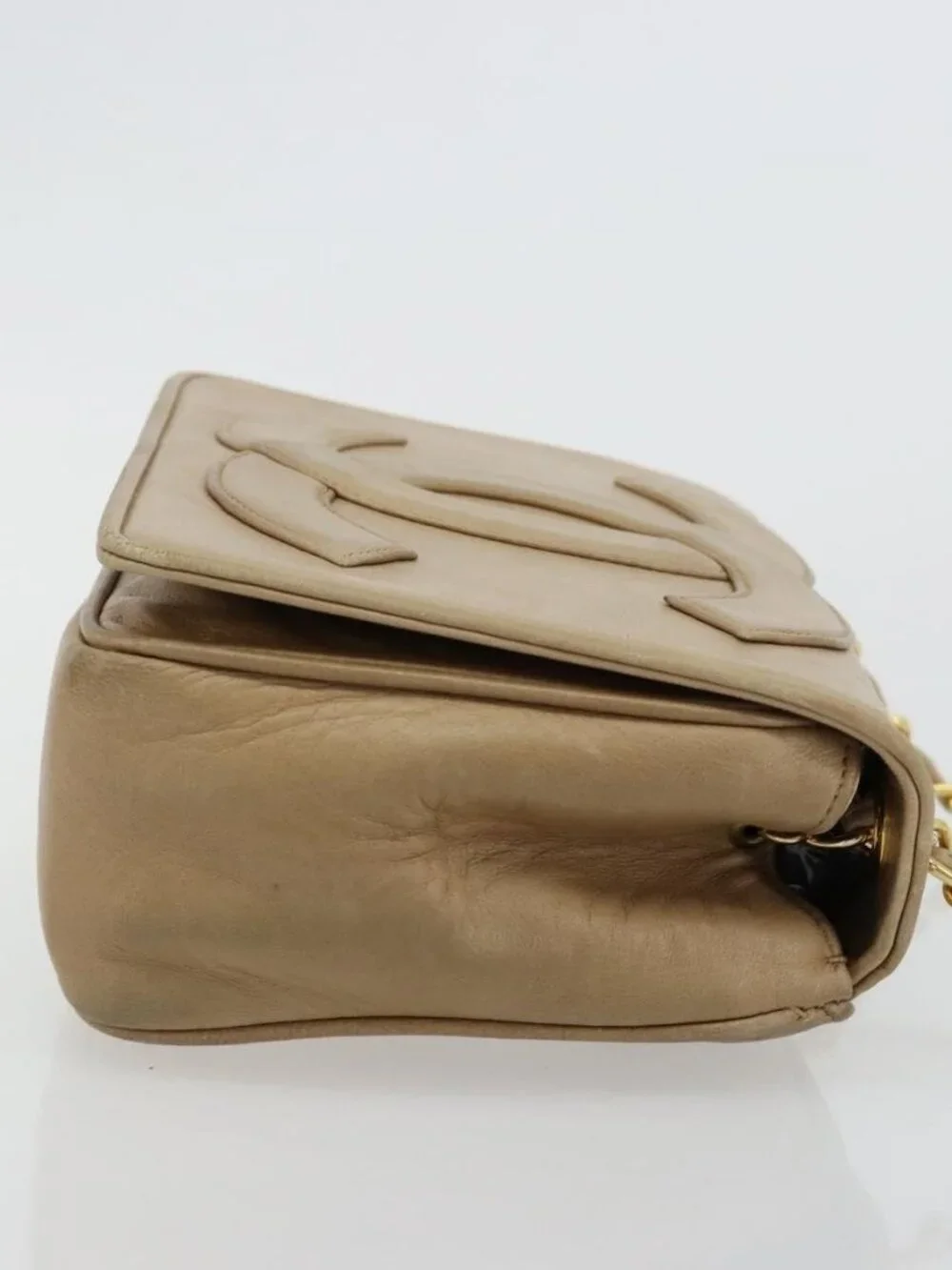 CHANEL Matelasse Chain Shoulder Bag Lamb Skin Beige Gold CC Auth ka4478V